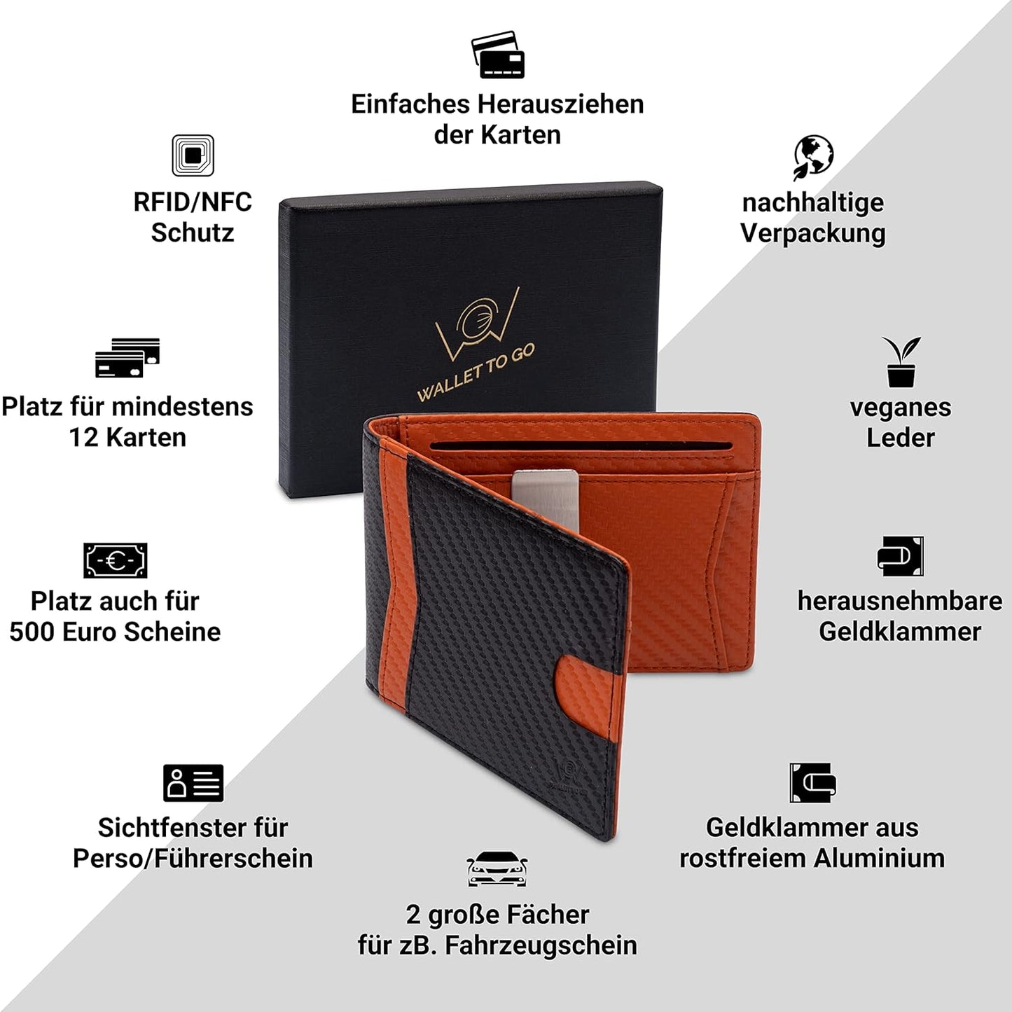 Wallet - schwarz / orange - carbon optik