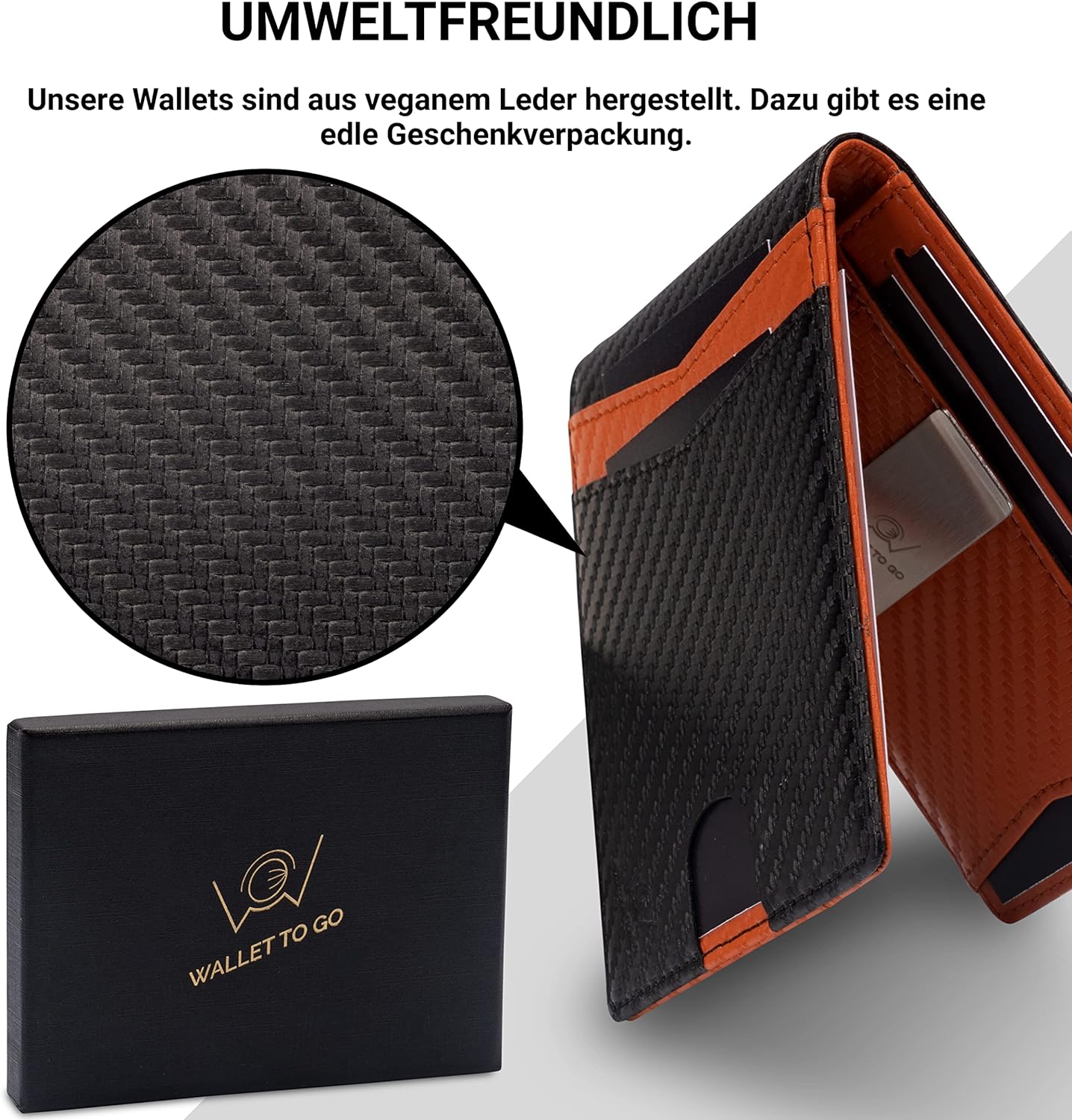 Wallet - schwarz / orange - carbon optik