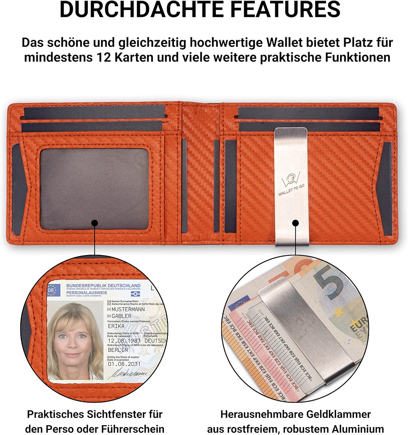 Wallet - schwarz / orange - carbon optik